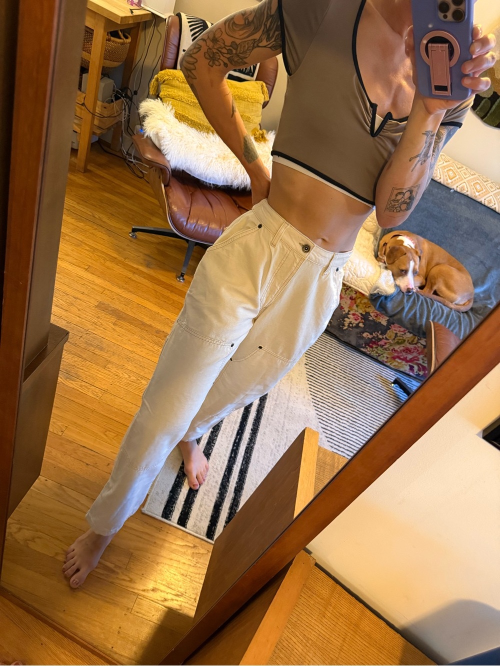 Relaxed Cream Boyfriend Jeans for Women